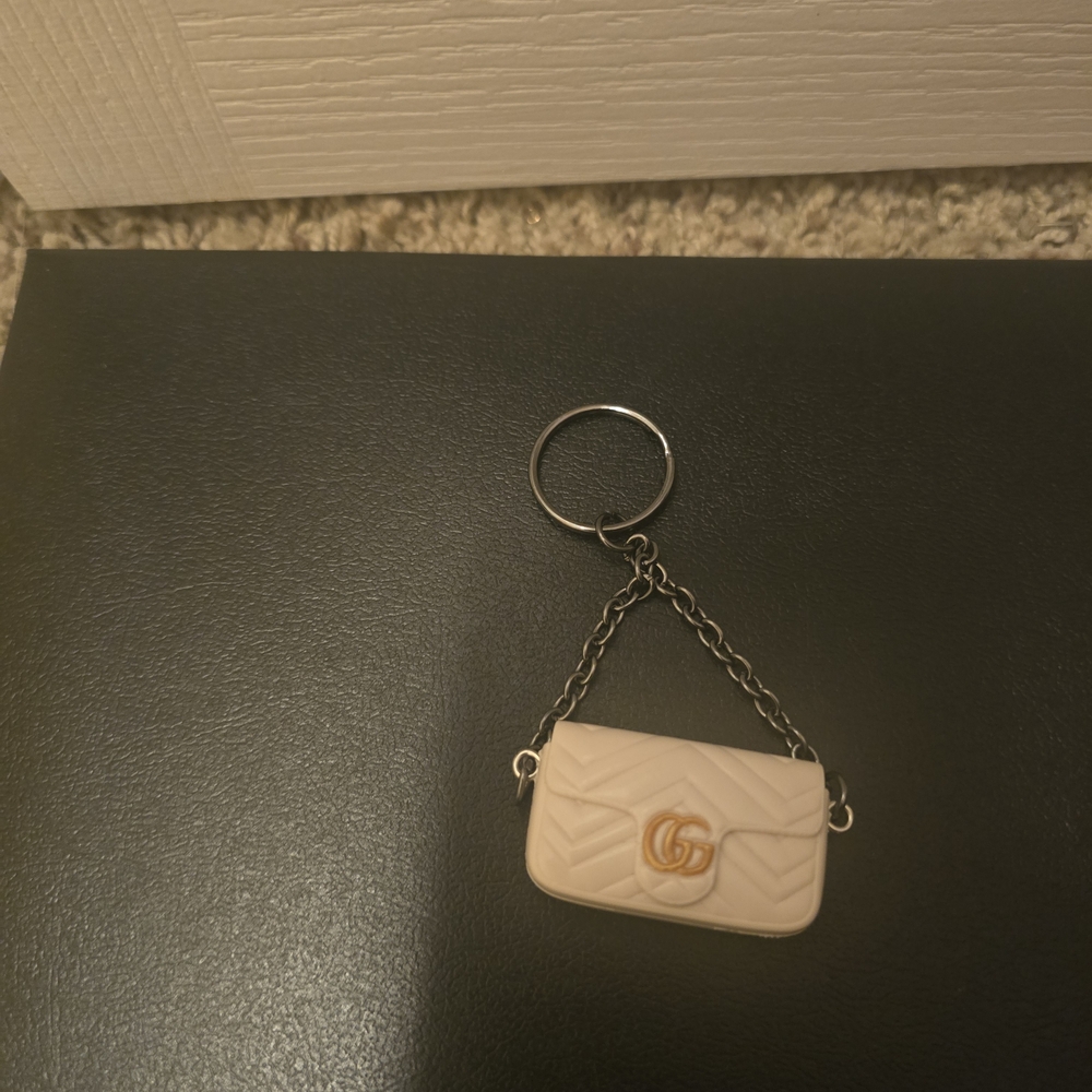 Creme And Gold Colored Mini Bag Charm - Picture 1 of 1